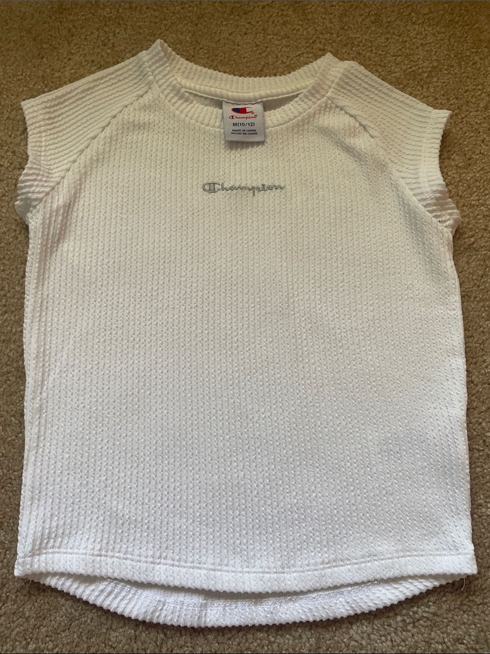 Champion White Waffle Knit Girls' Sleeveless Tank